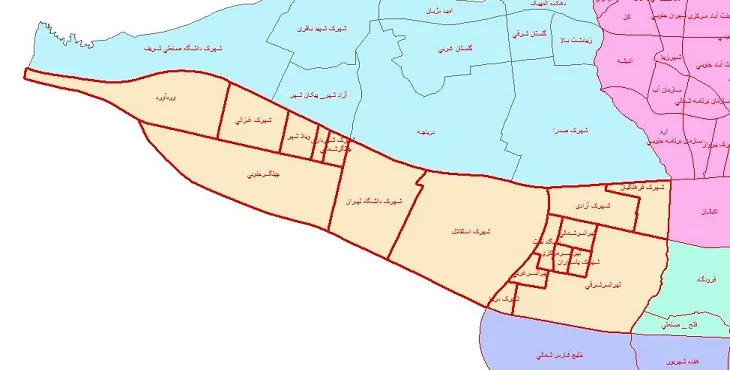 دانلود نقشه شیپ فایل محلات منطقه 21 شهر تهران