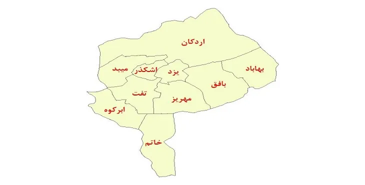 دانلود نقشه شیپ فایل (GIS) شهرستانهای استان یزد سال 1400