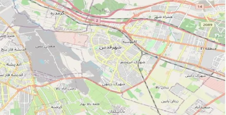 دانلود نقشه شهرستان قدس + pdf با کیفیت بالا
