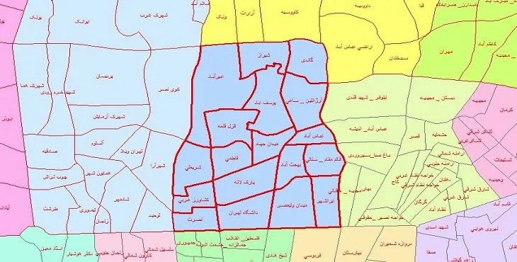 دانلود نقشه شیپ فایل محلات منطقه 6 شهر تهران