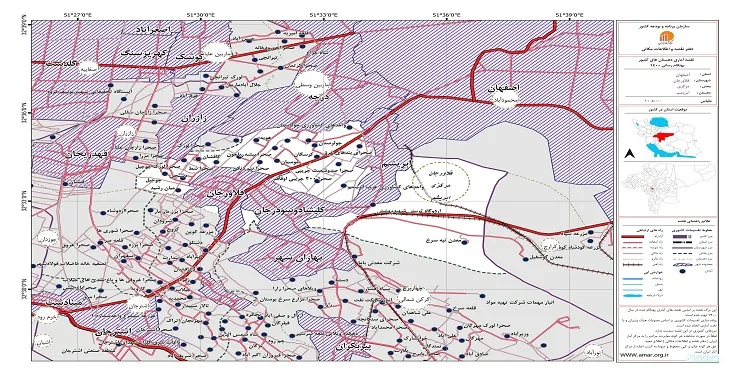 نقشه روستاهای شهرستان فلاورجان + کیفیت بالا