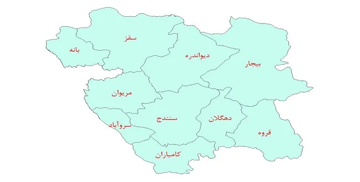 دانلود نقشه شیپ فایل (GIS) شهرستانهای استان کردستان سال 1400