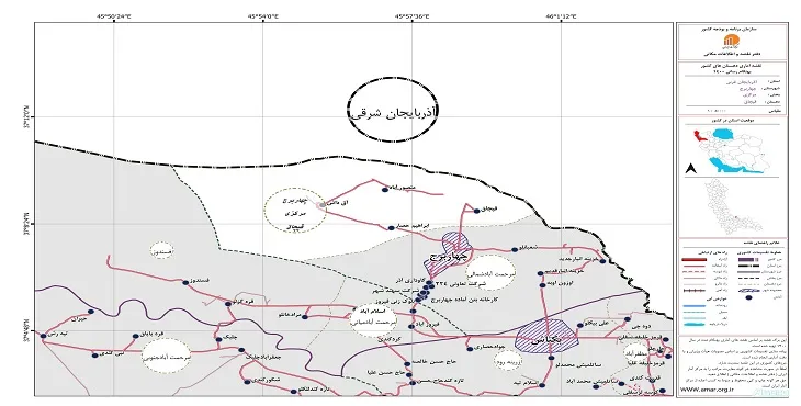 نقشه روستاهای شهرستان چهاربرج + کیفیت بالا