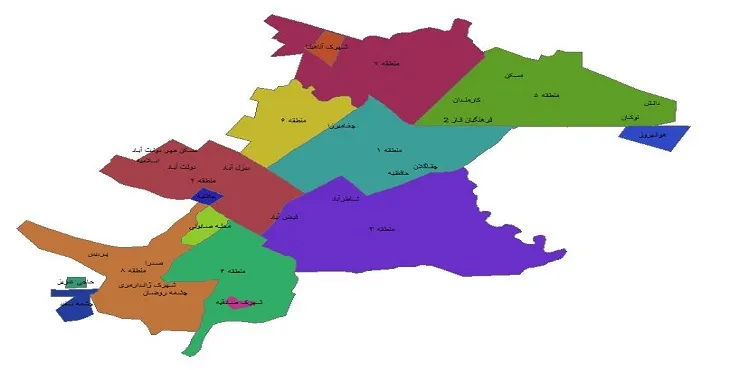 نقشه شیپ فایل مناطق شهر کرمانشاه + pdf قابل چاپ
