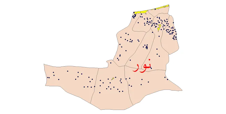 دانلود نقشه شیپ فایل (GIS) تقسیمات سیاسی شهرستان نور سال 1400