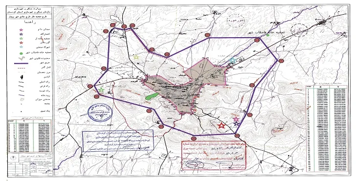 نقشه محدوده و حریم شهر بیجار | کیفیت بالا