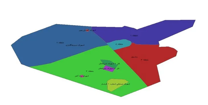 نقشه شیپ فایل مناطق شهر کرمان + pdf قابل چاپ