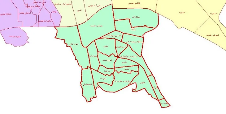 دانلود نقشه شیپ فایل محلات منطقه 20 شهر تهران