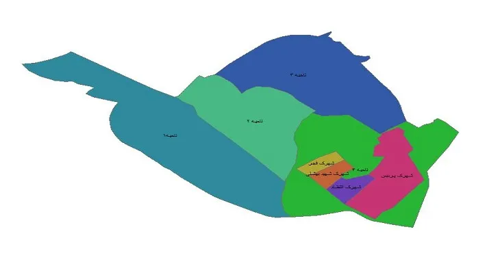 نقشه شیپ فایل محلات شهر کازرون + pdf قابل چاپ
