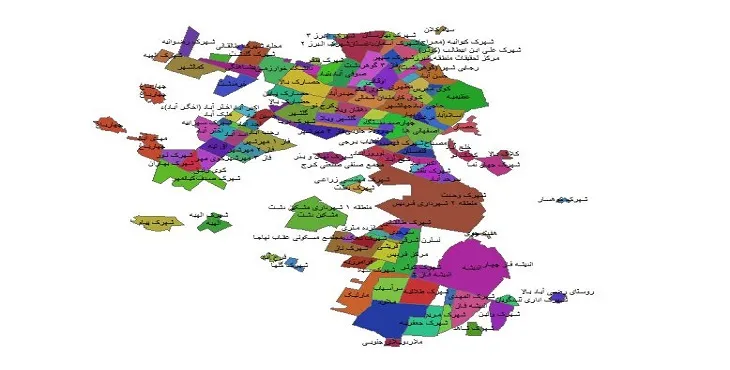 نقشه شیپ فایل محلات و مناطق شهر کرج + pdf قابل چاپ