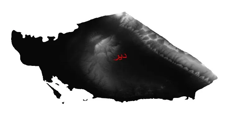 دانلود نقشه دم (DEM) شهرستان دیر | دقت 30 متر