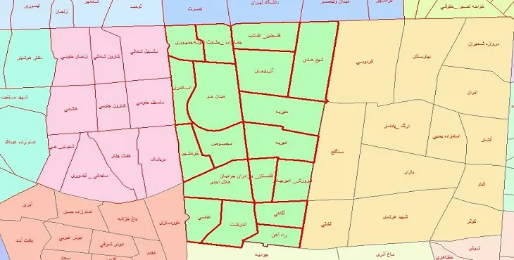 دانلود نقشه شیپ فایل محلات منطقه 11 شهر تهران