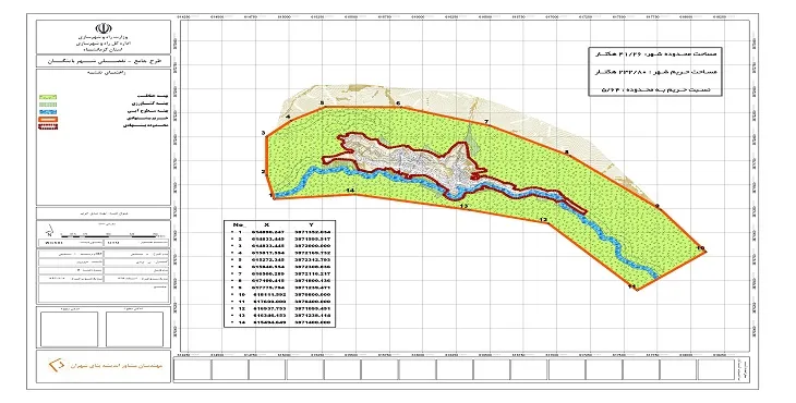 نقشه محدوده و حریم شهر باینگان | کیفیت بالا