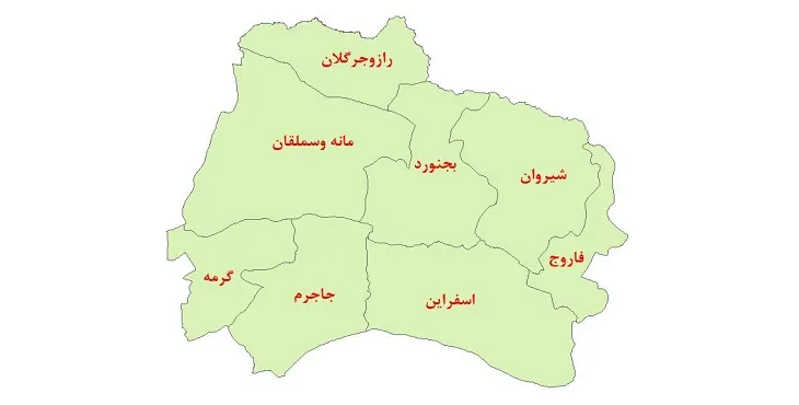 دانلود نقشه شیپ فایل (GIS) شهرستانهای استان خراسان شمالی سال 1400