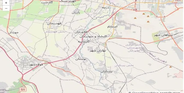 دانلود نقشه شهرستان فلاورجان + pdf با کیفیت بالا