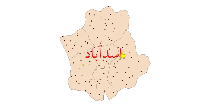 دانلود نقشه شیپ فایل (GIS) تقسیمات سیاسی شهرستان اسدآباد سال 1400
