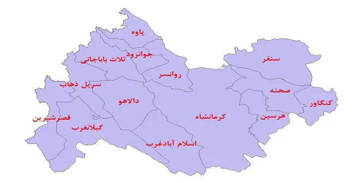 دانلود نقشه شیپ فایل (GIS) شهرستانهای استان کرمانشاه سال 1400