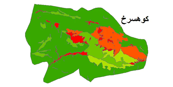 بروزترین نقشه شیپ فایل کاربری اراضی شهرستان کوهسرخ + PDF