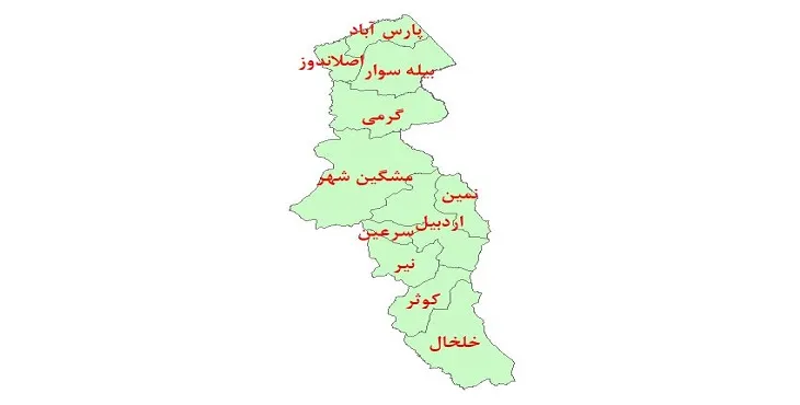 جدیدترین نقشه شیپ فایل (GIS) شهرستانهای استان اردبیل