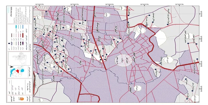 نقشه روستاهای شهرستان خمینی شهر + کیفیت بالا
