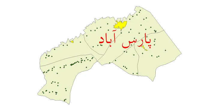 دانلود نقشه شیپ فایل (GIS) تقسیمات سیاسی شهرستان پارس آباد سال 1400
