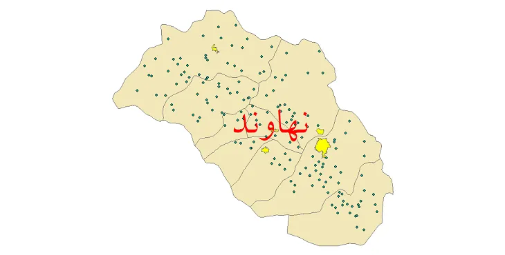 دانلود نقشه شیپ فایل (GIS) تقسیمات سیاسی شهرستان نهاوند سال 1400