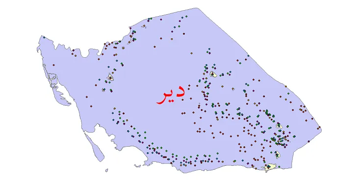 دانلود نقشه جمعیت نقاط شهری و روستایی شهرستان دیر از سال 1335 تا 1395