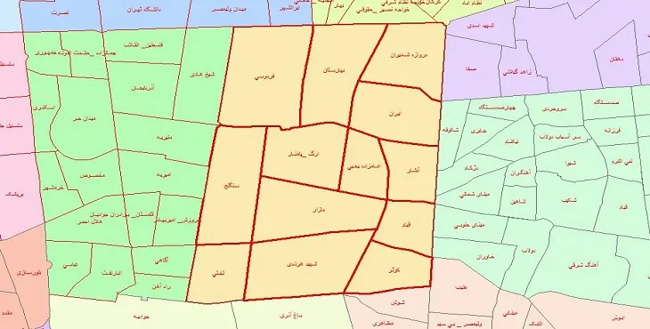 دانلود نقشه شیپ فایل محلات منطقه 12 شهر تهران