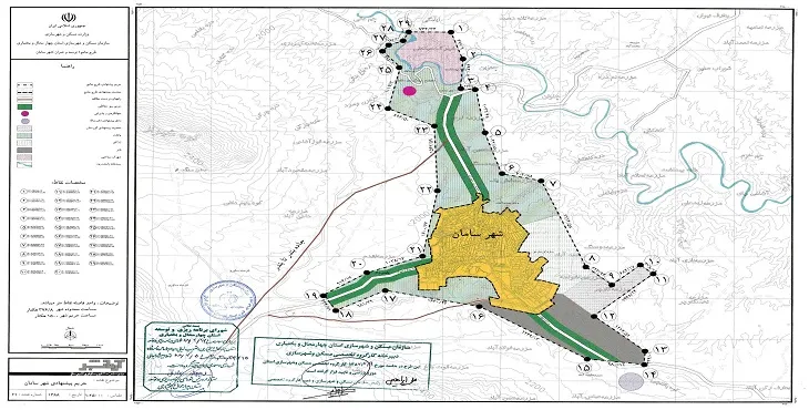نقشه محدوده و حریم شهر سامان | کیفیت بالا