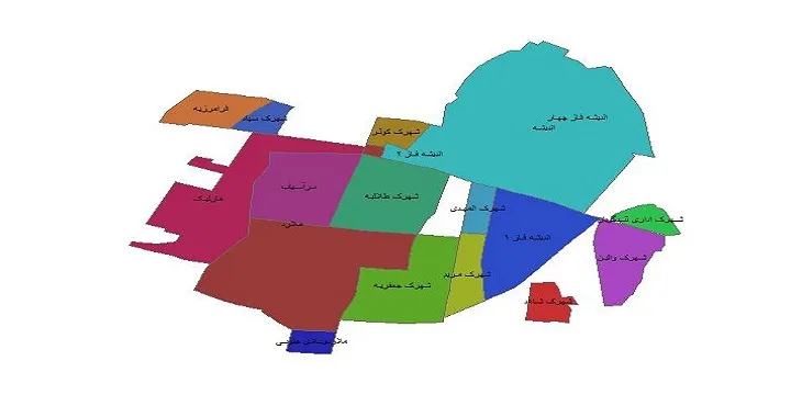 نقشه شیپ فایل محلات شهر اندیشه + pdf قابل چاپ