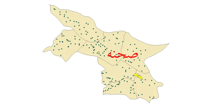 دانلود نقشه شیپ فایل (GIS) تقسیمات سیاسی شهرستان صحنه سال 1400