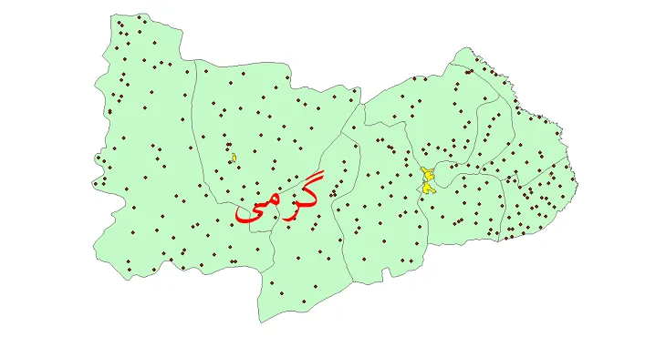 دانلود نقشه شیپ فایل (GIS) تقسیمات سیاسی شهرستان گرمی سال 1400