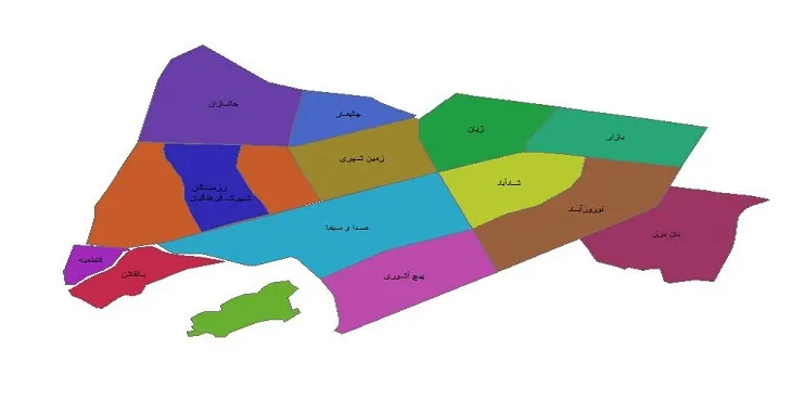 نقشه شیپ فایل محلات شهر ایلام + pdf قابل چاپ
