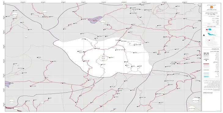 نقشه روستاهای شهرستان ورزقان + کیفیت بالا