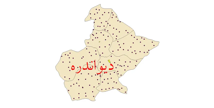 دانلود نقشه شیپ فایل (GIS) تقسیمات سیاسی شهرستان دیواندره سال 1400