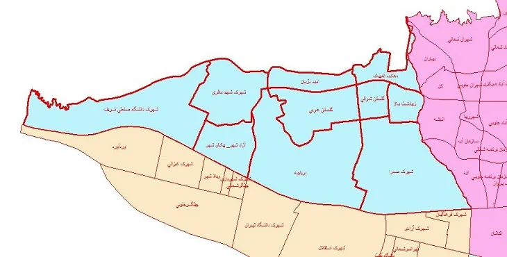 دانلود نقشه شیپ فایل محلات منطقه 22 شهر تهران