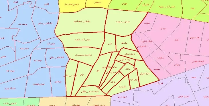 دانلود نقشه شیپ فایل محلات منطقه 7 شهر تهران