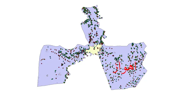 دانلود نقشه شیپ فایل جمعیت نقاط شهری و روستایی شهرستان اهواز از سال 1335 تا 1395