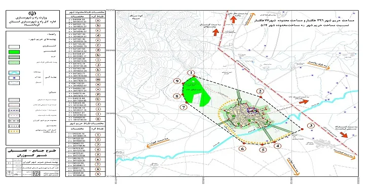 نقشه محدوده و حریم شهر کوزران | کیفیت بالا