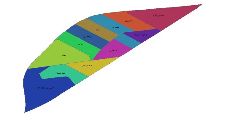 نقشه شیپ فایل محلات شهر تاکستان + pdf قابل چاپ