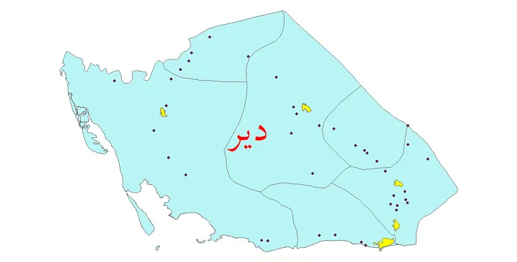 دانلود نقشه شیپ فایل (GIS) تقسیمات سیاسی شهرستان دیر سال 1400