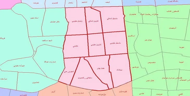 دانلود نقشه شیپ فایل محلات منطقه 10 شهر تهران