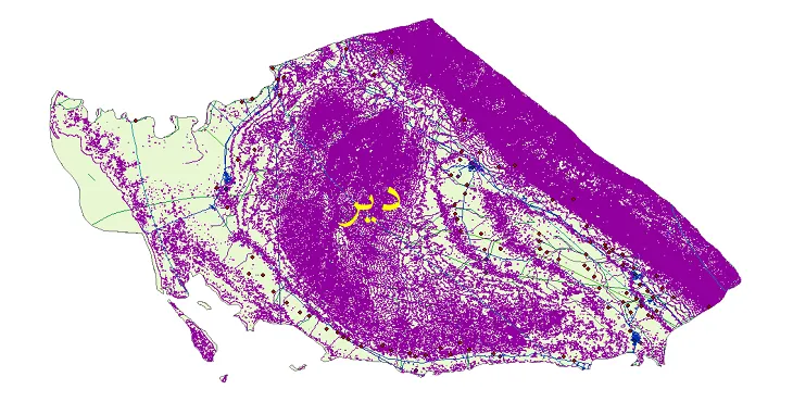 دانلود نقشه های شیپ فایل شهرستان دیر + کاملترین لایه GIS